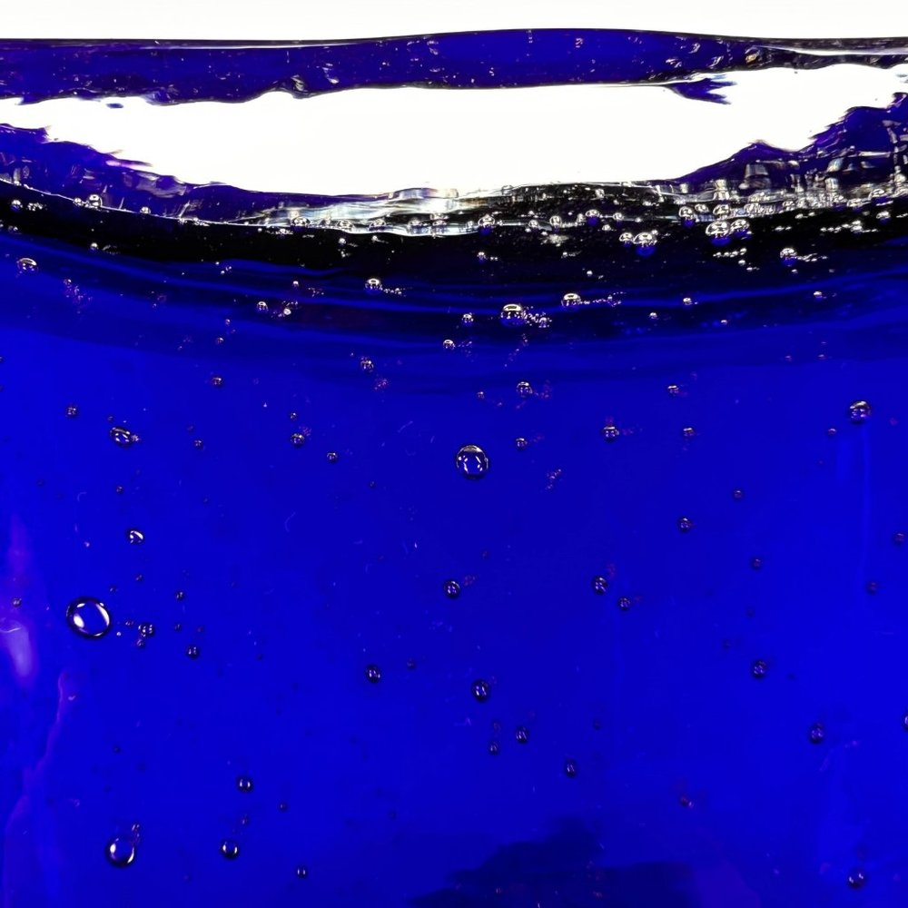 Cobalt Blue Vase Clear Cased Art Glass Hand Blown Bubbles Pattern - Picture 10 of 16
